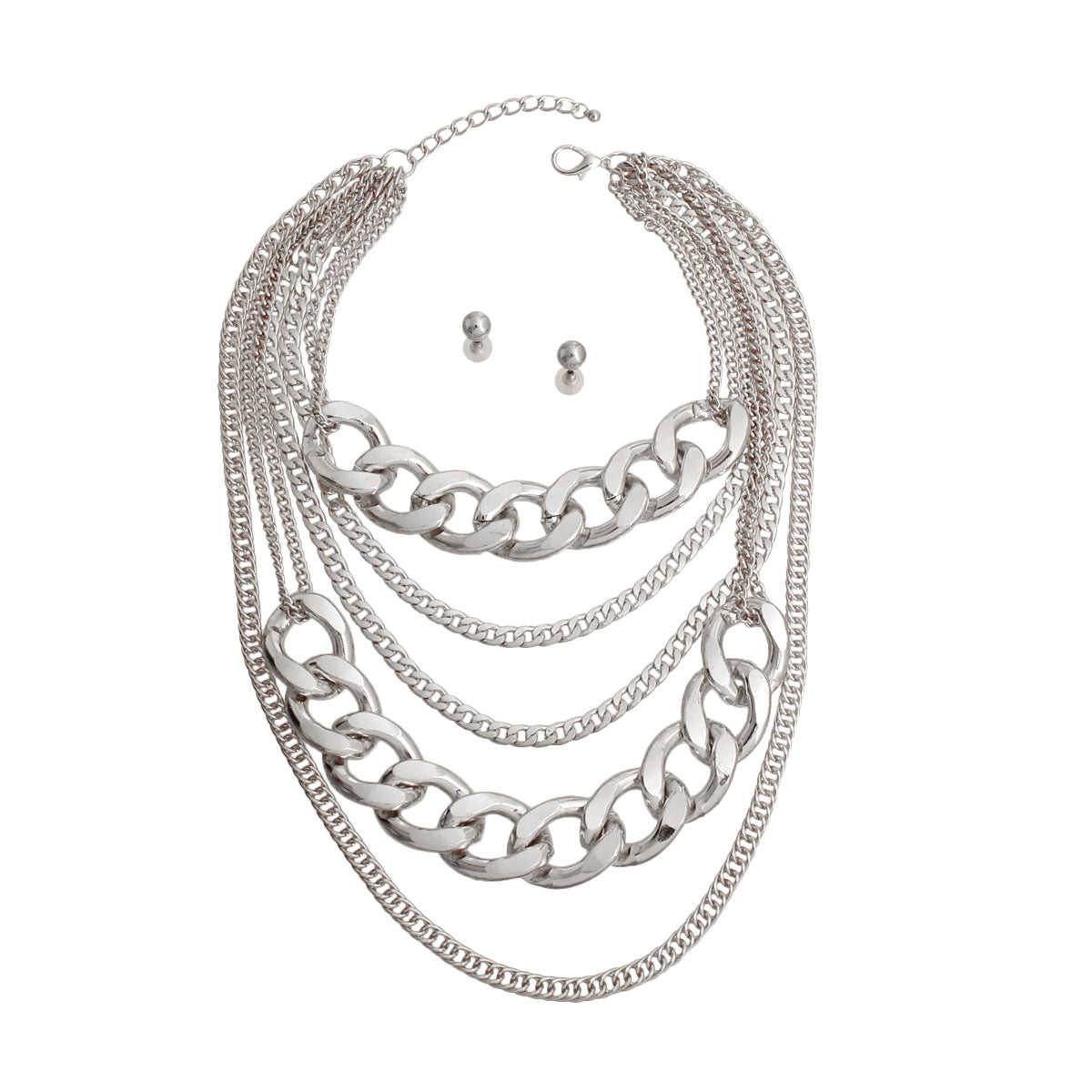 Chunky Silver 5 Layer Chain Necklace