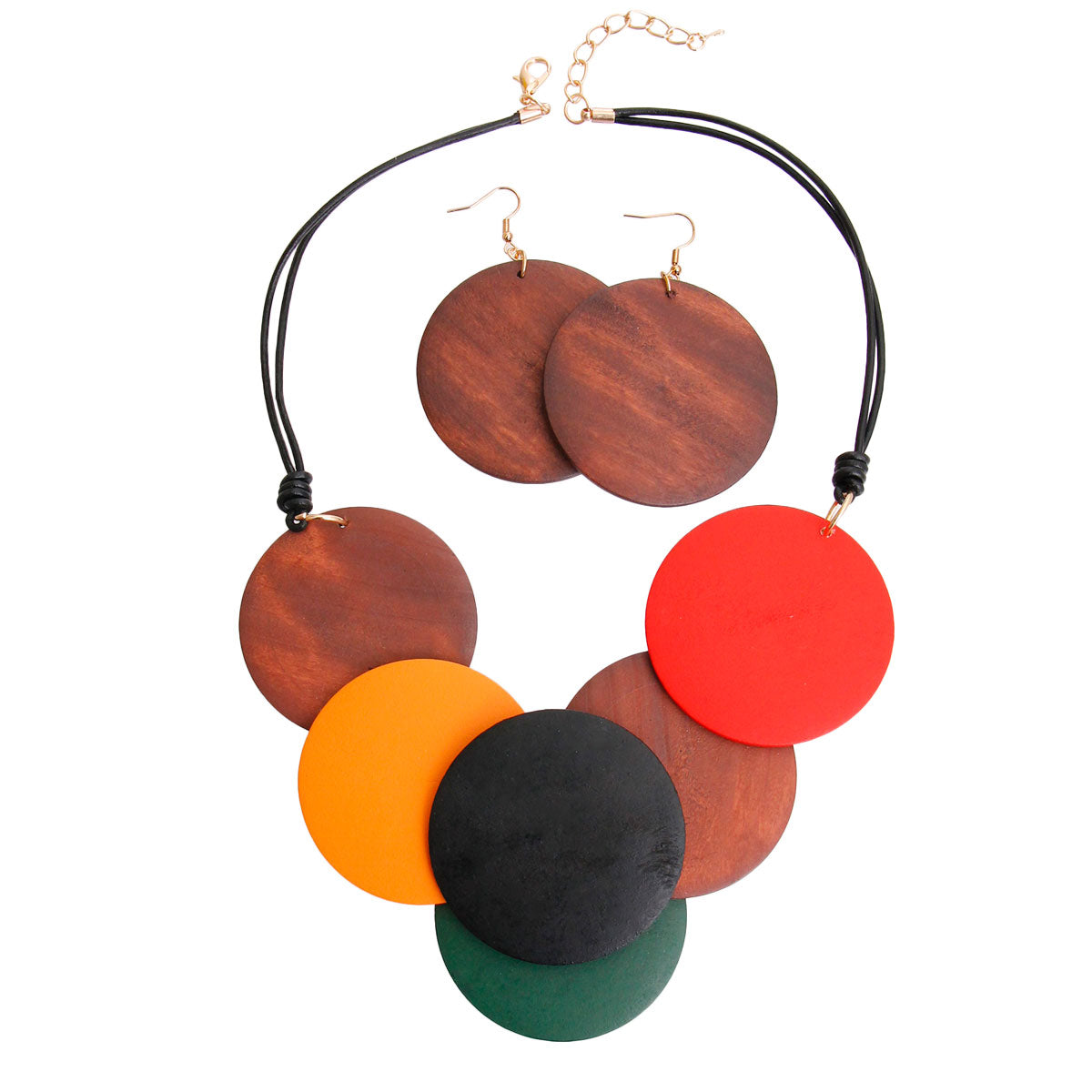 Multi Color Wooden Disc Necklace