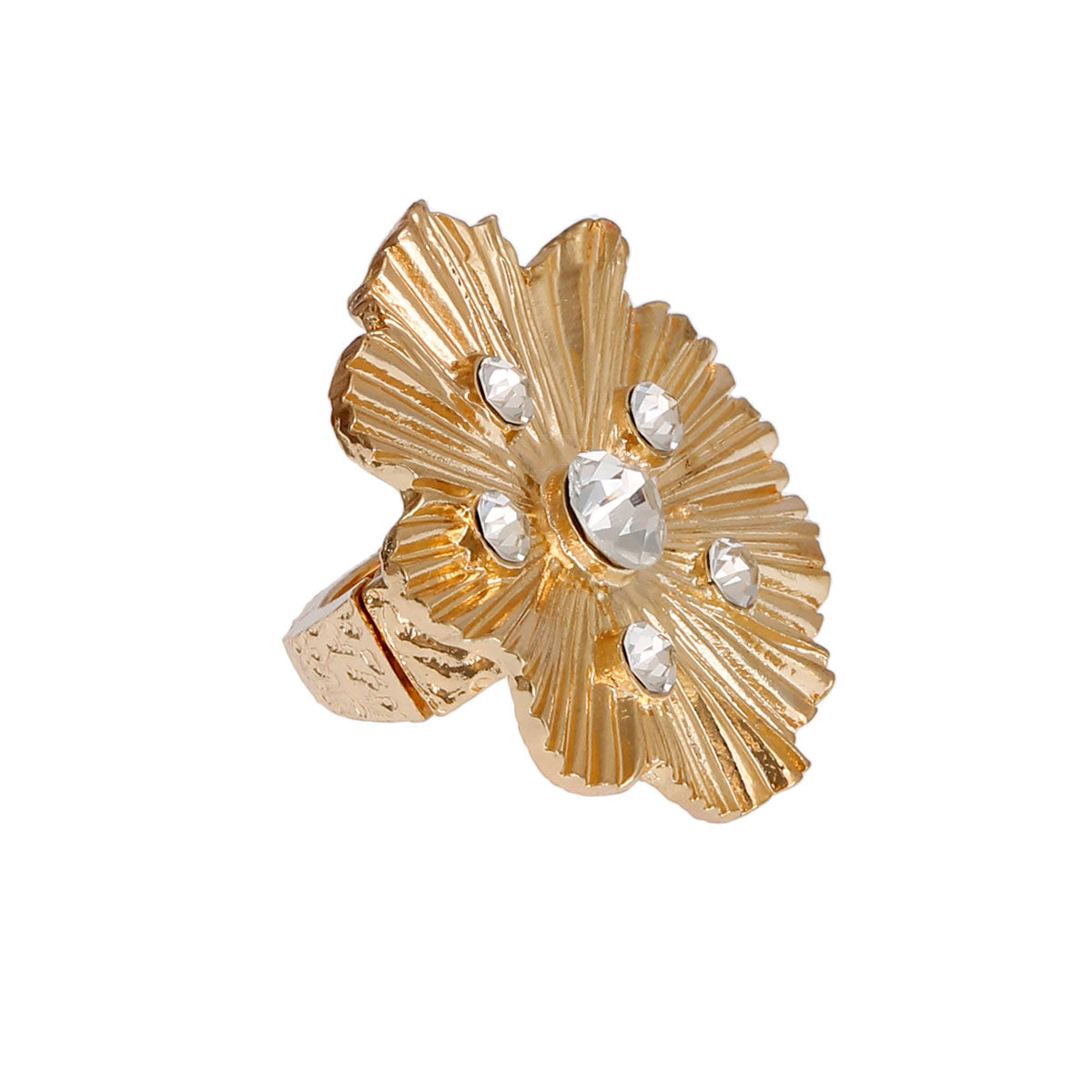 Gold Pleated Wavy Stone Ring