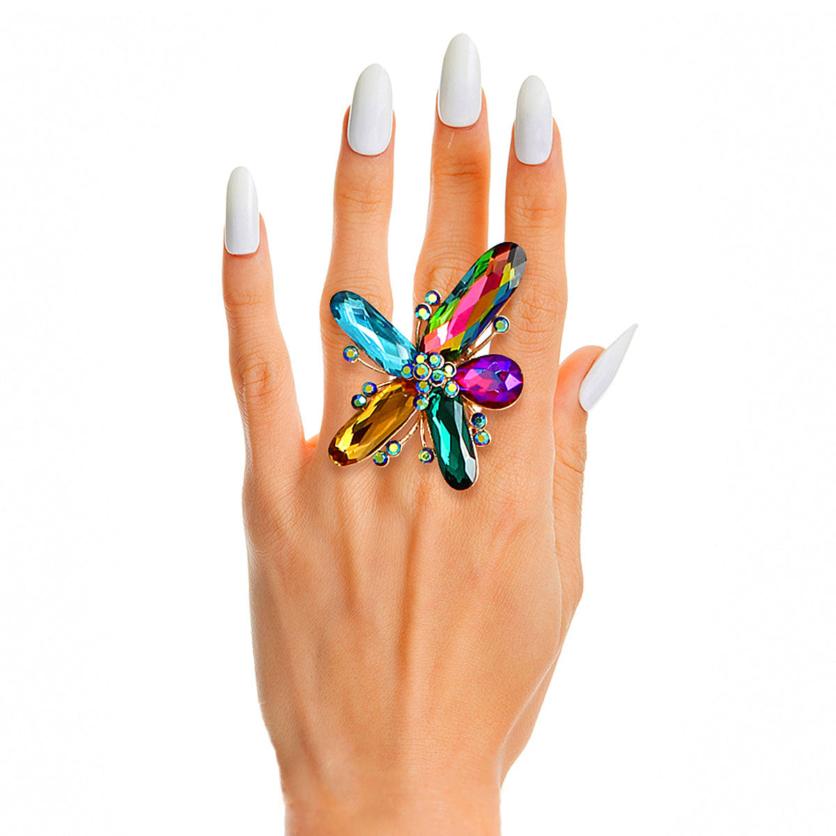 Multi Color Crystal Abstract Flower Ring