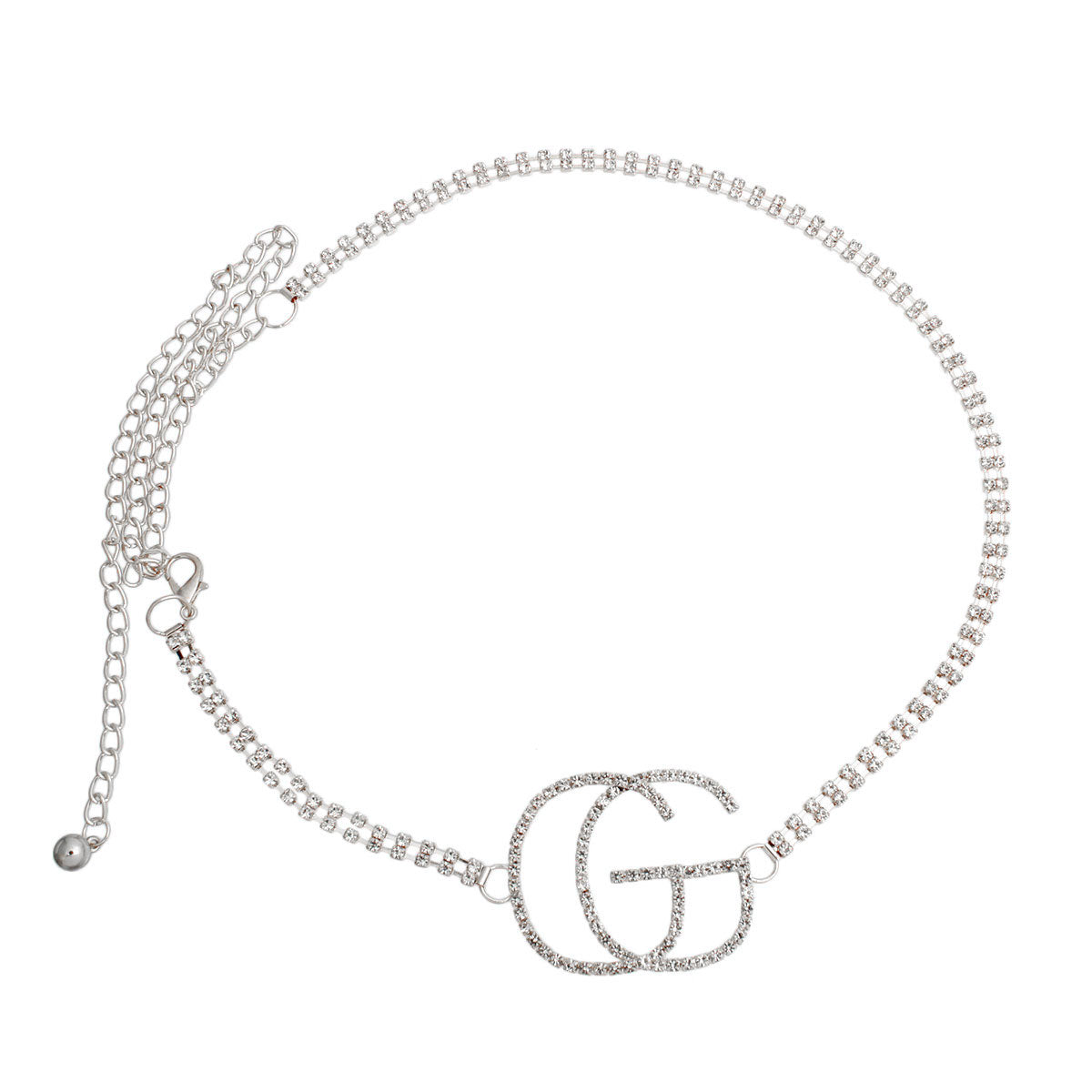 Silver Embellished Double G Chain Belt