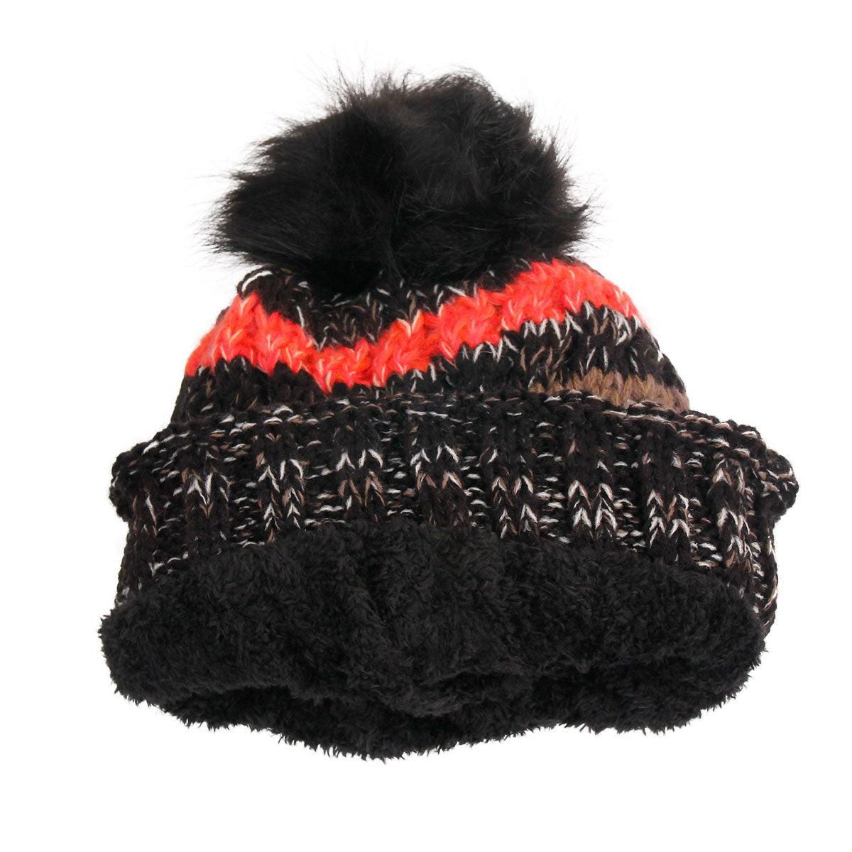 Black Stripe Knit Fleece Lined Hat