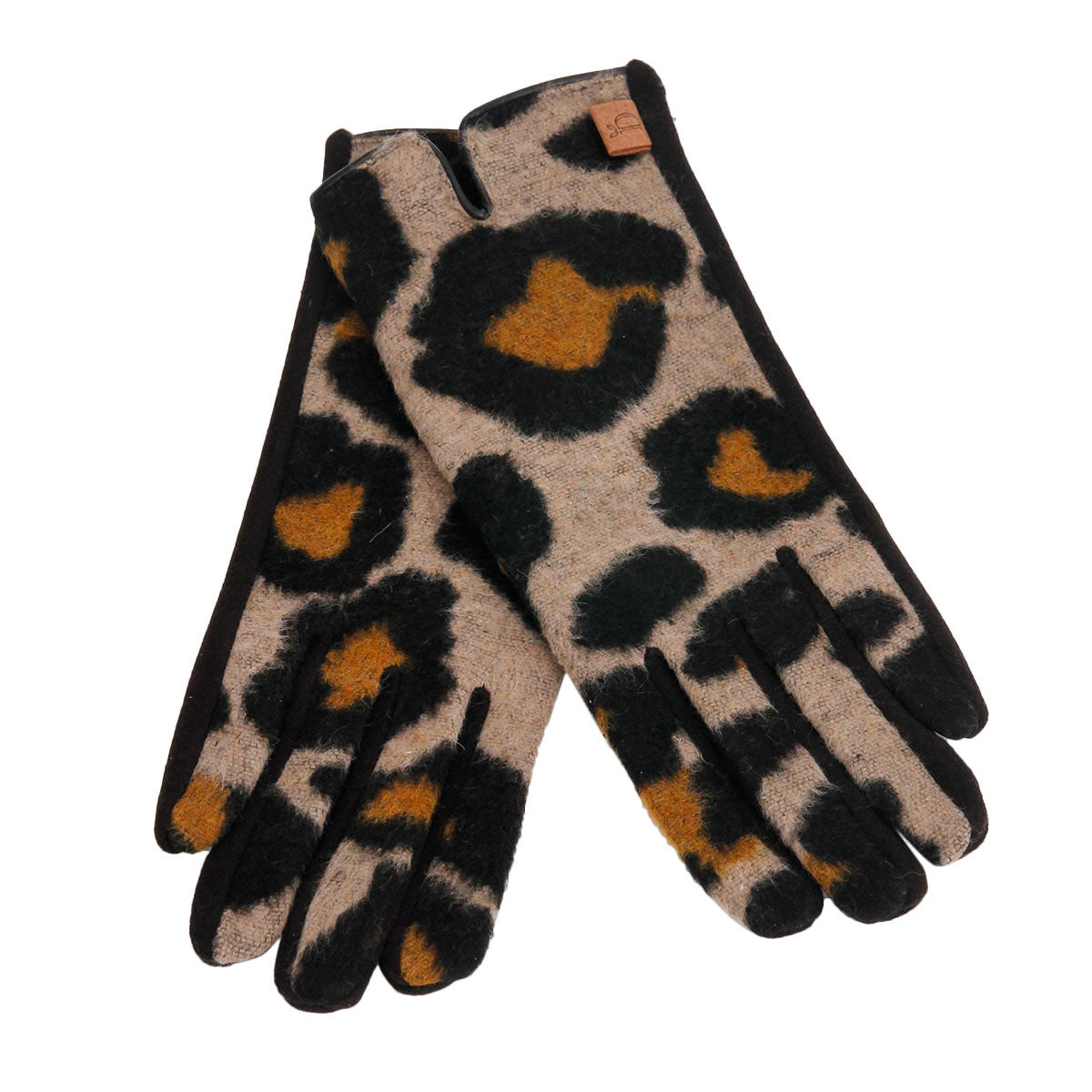 Beige Leopard Notch Smart Gloves