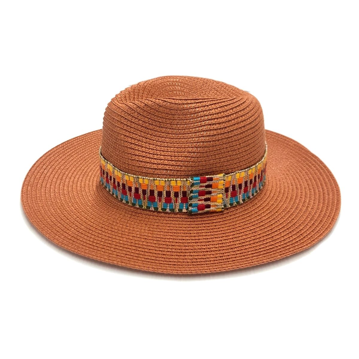 Rust Aztec Band Panama Hat