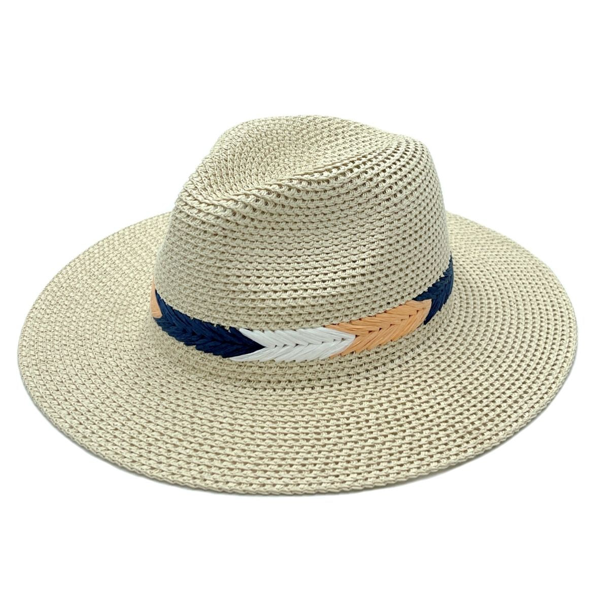 Ivory Chevron Band Panama Hat