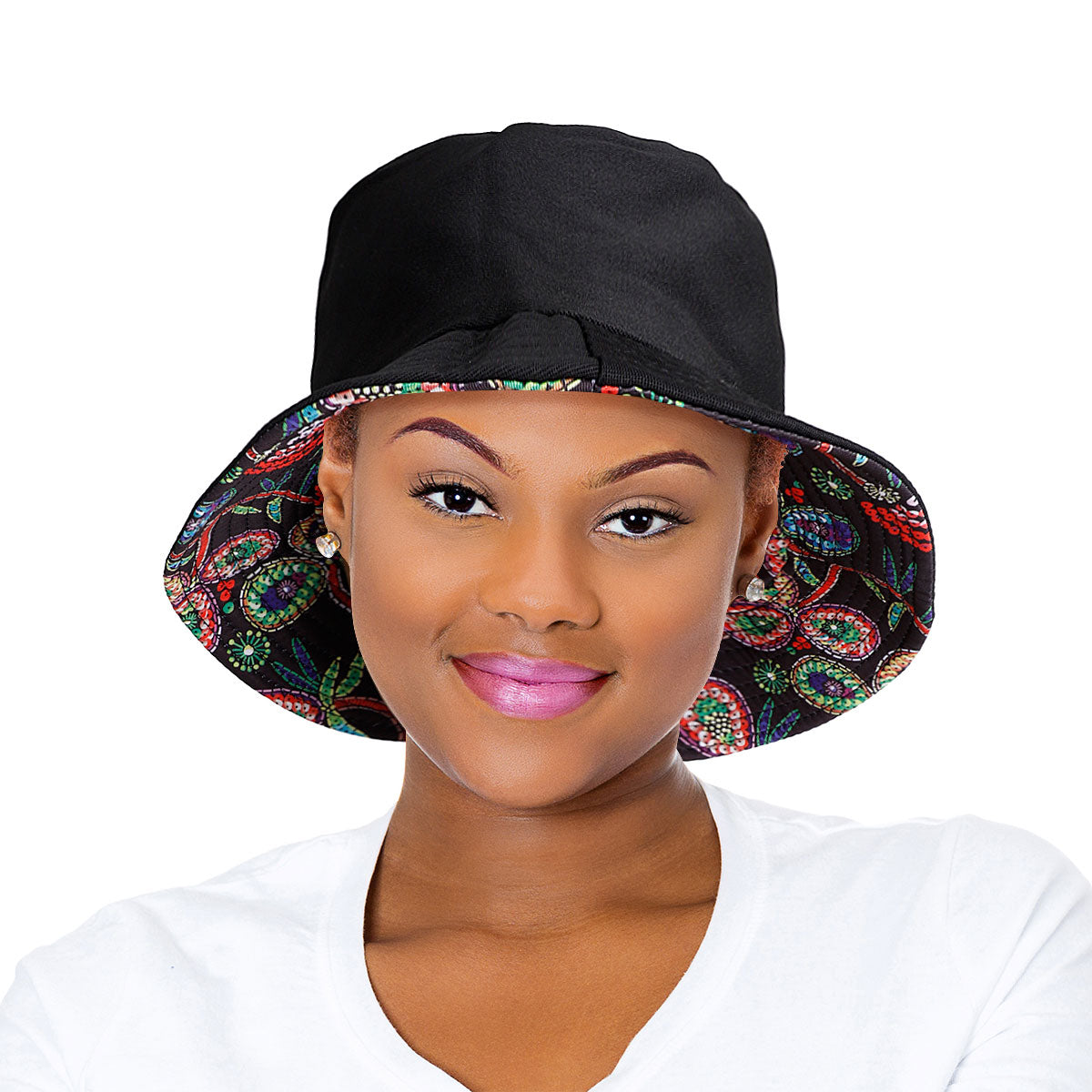 Black Paisley Color Reversible Bucket Hat