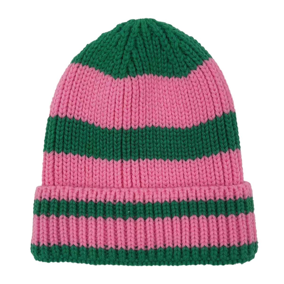 Pink Green Stripe Knit Beanie