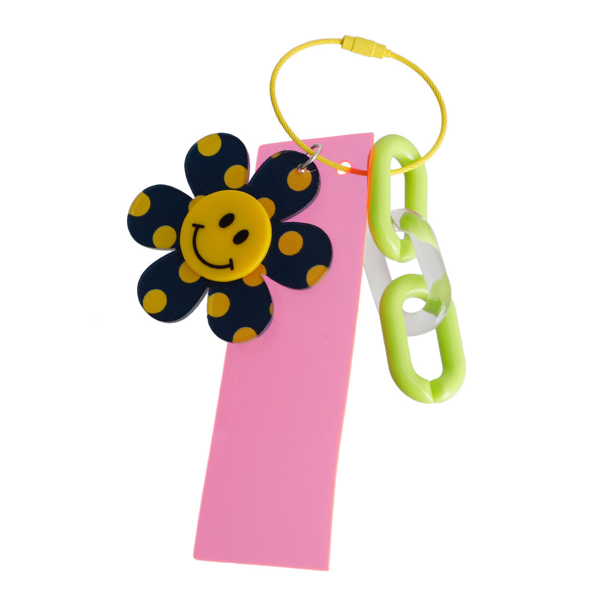 Neon Pink Navy Smiley Keychain Bag Charm
