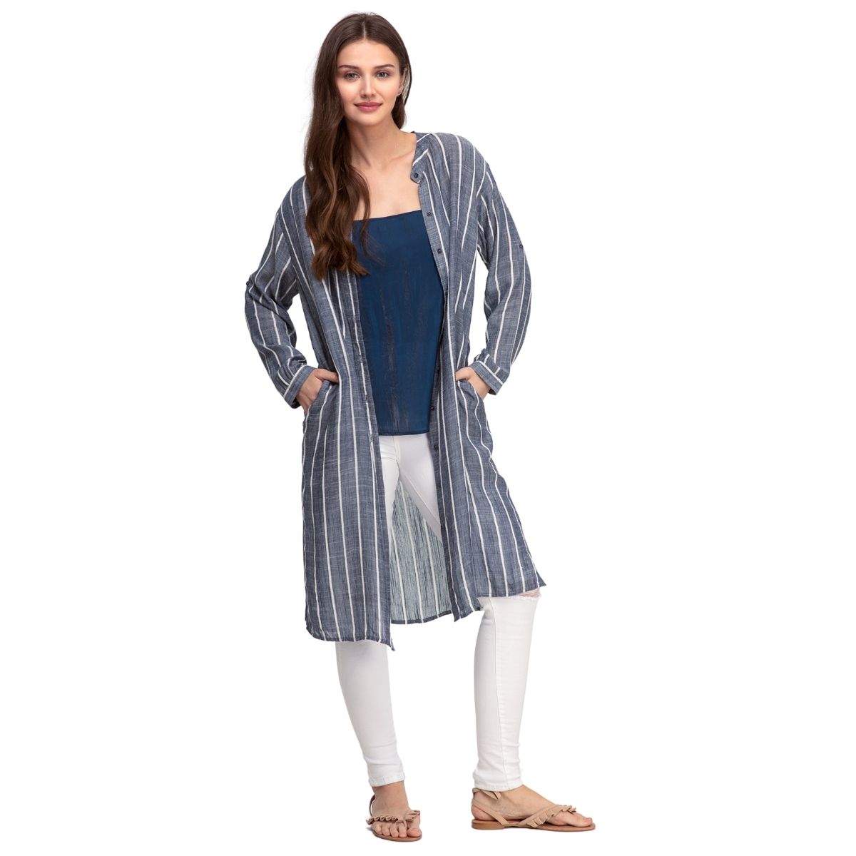 Blue Pin Stripe Long Shirt Kimono