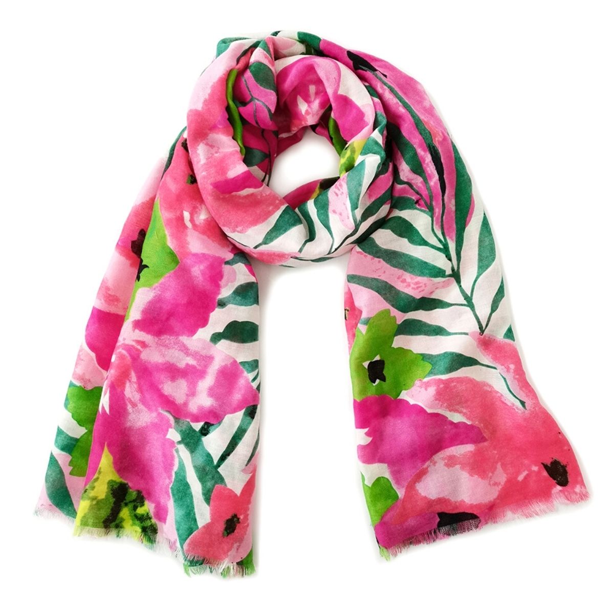 Long Pink Watercolor Floral Scarf