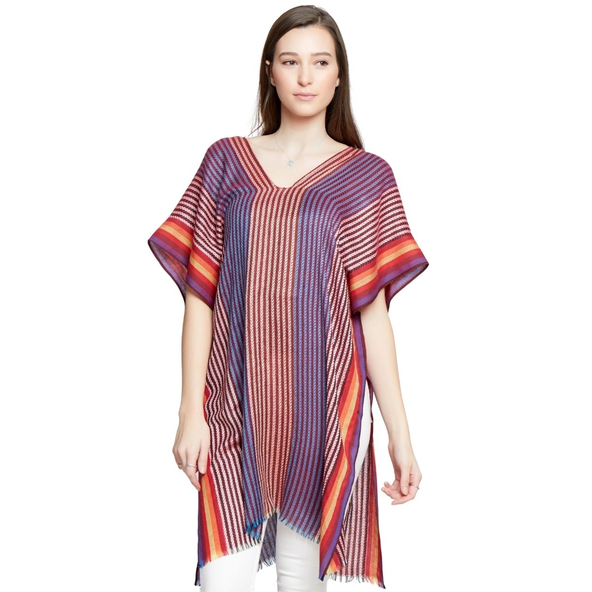 Red Colorful Striped Kaftan