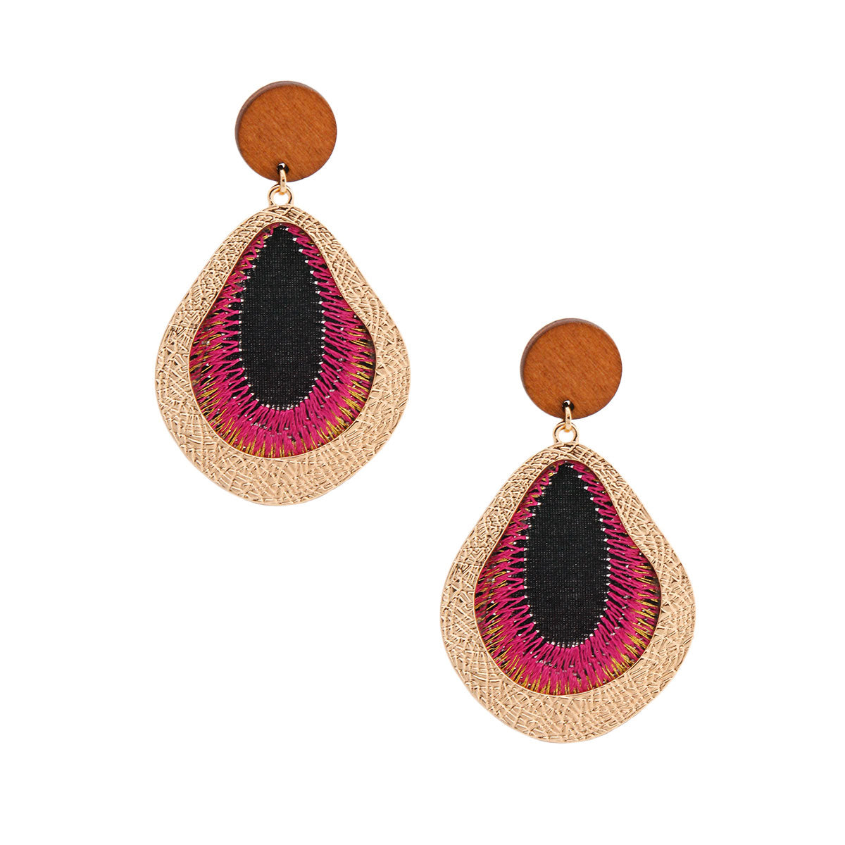 Embroidered Fuchsia Teardrop Earrings