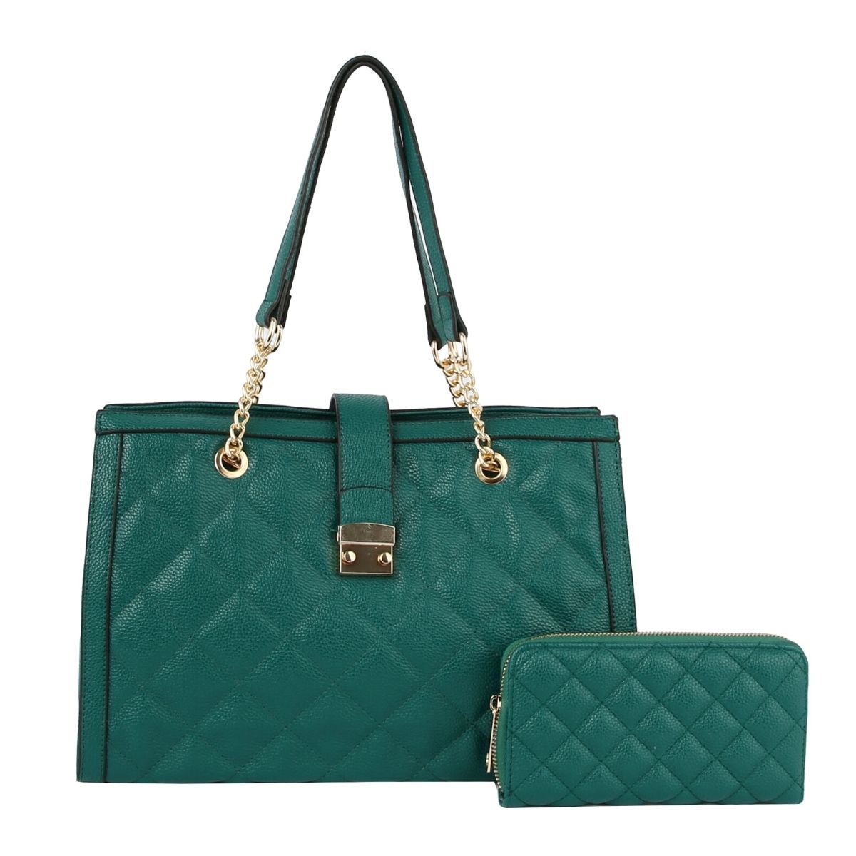 Soft Green Quilted Tote Handbag Set