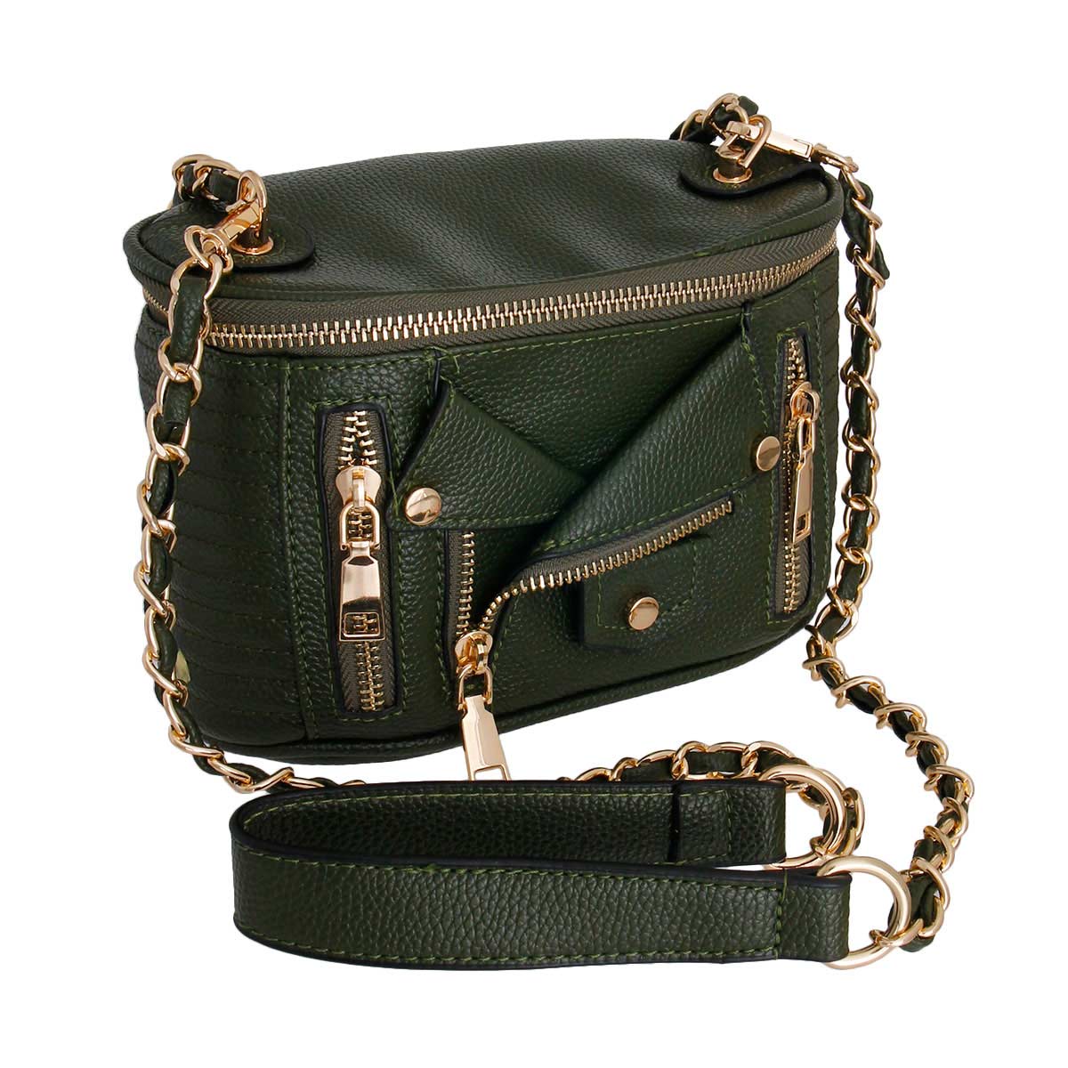 Olive Moto Cosmetic Bag Shaped Handbag