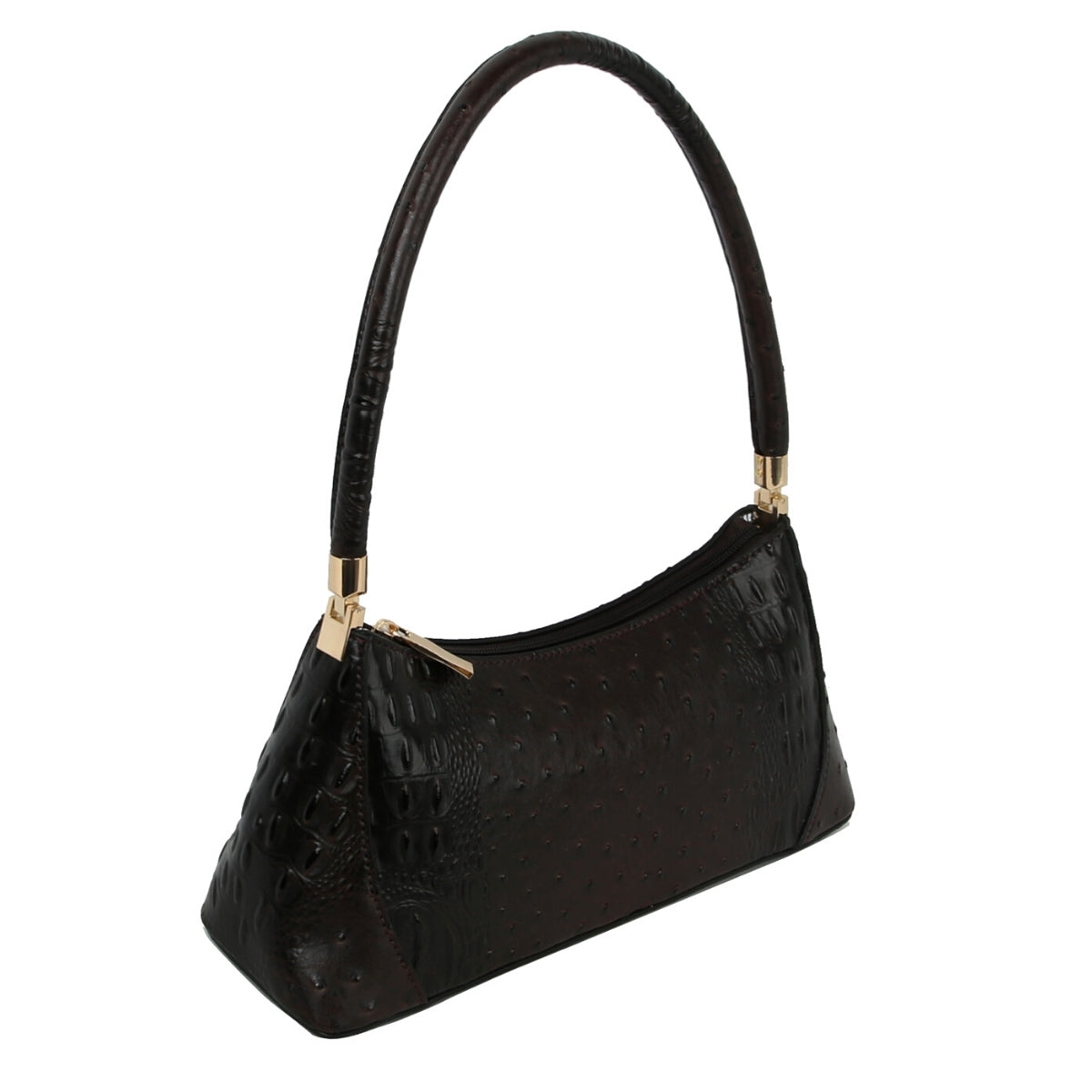 Dark Brown Ostrich Classic Shoulder Bag