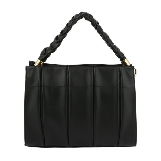 Black Pleated Tote Handbag