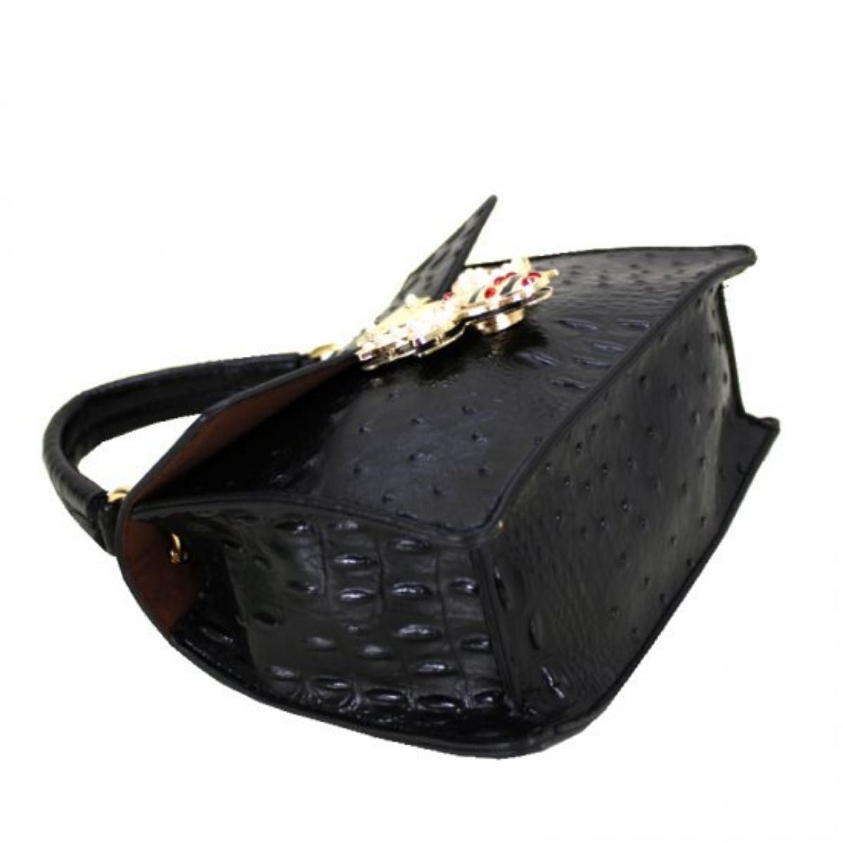 Black Ostrich Stripe Mini Satchel Bag