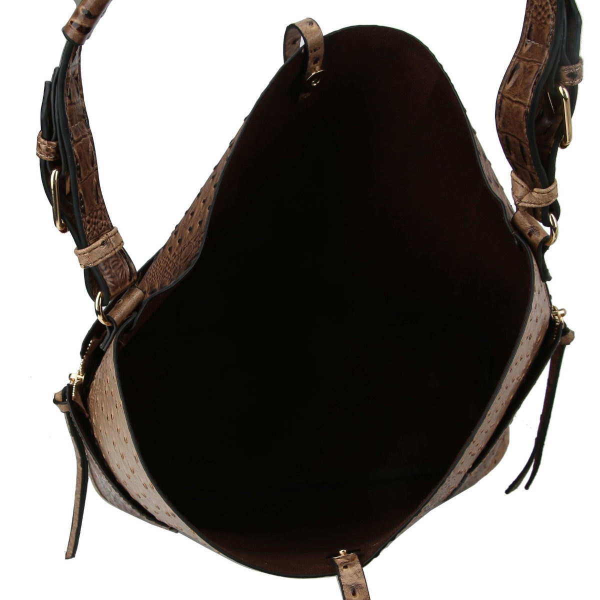 Light Brown Ostrich Plaid Pouch Bag Set