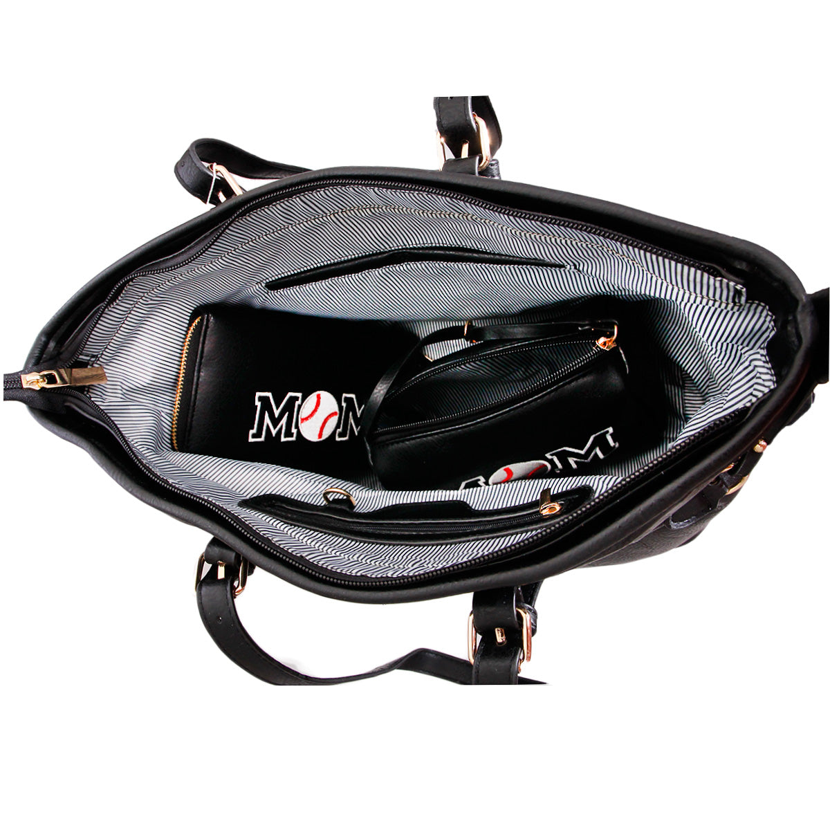 Black Baseball 3 Pcs Tote Bag Set