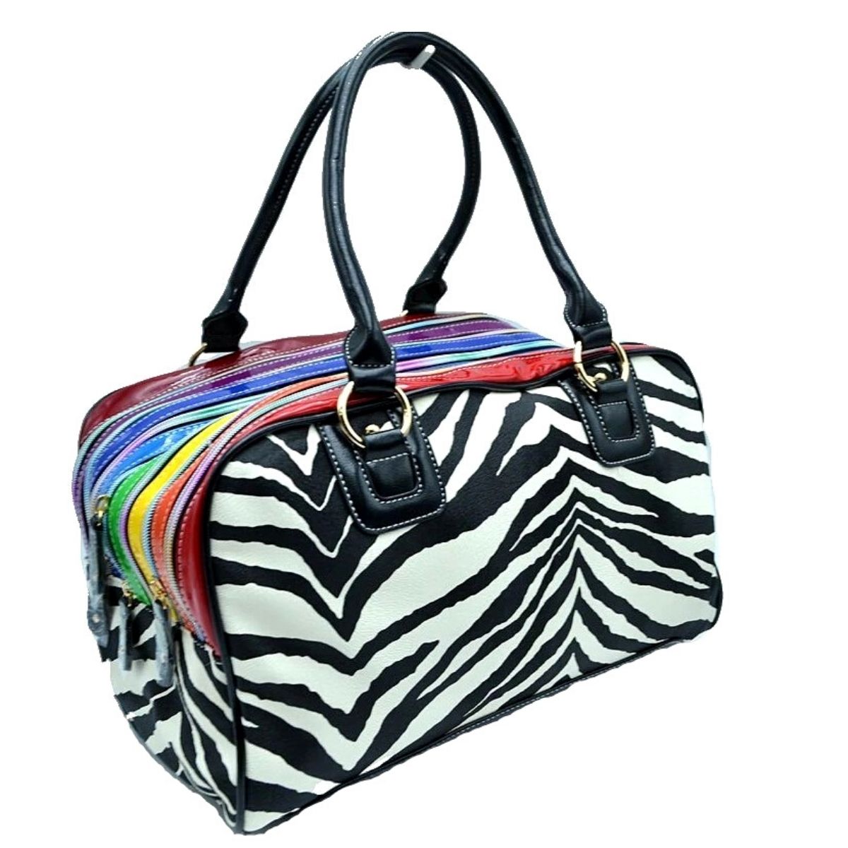 Zebra Rainbow Zipper Handbag