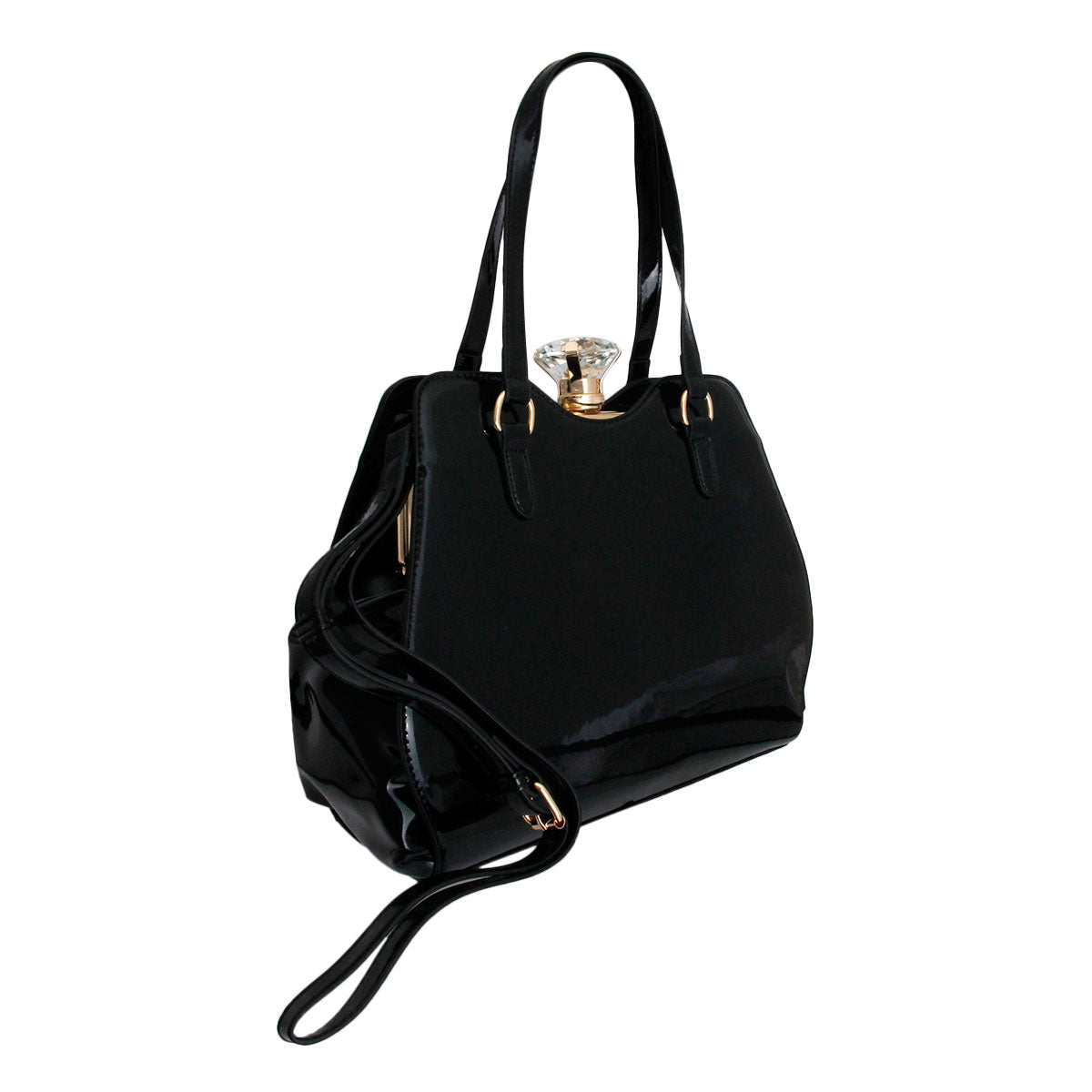 Shiny Black Frame Handbag Set