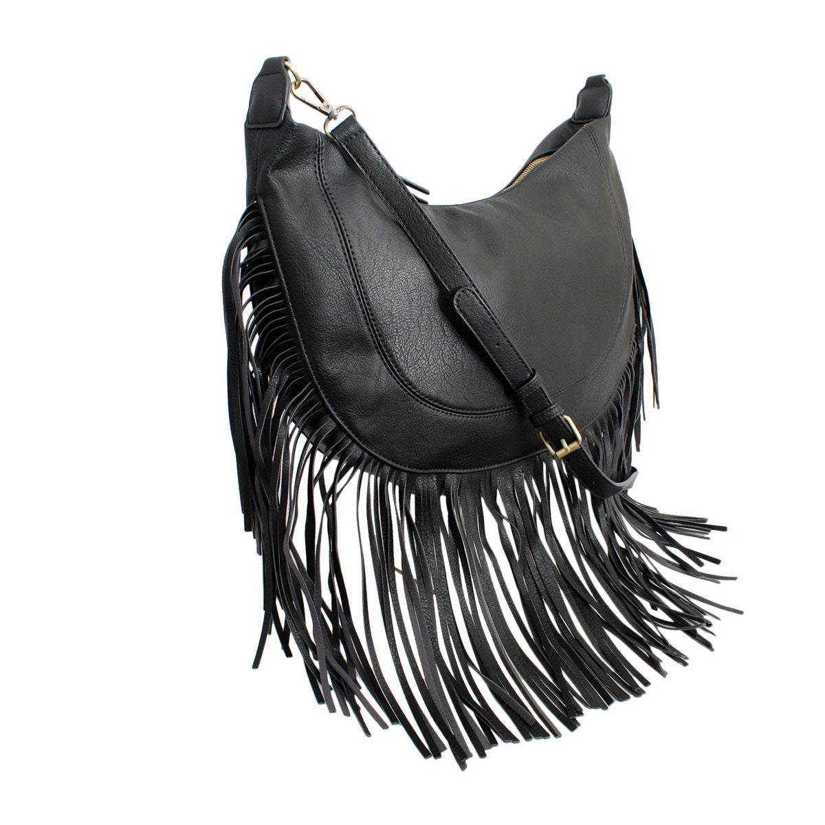 Purse Black Round Fringe Hobo Bag for Women