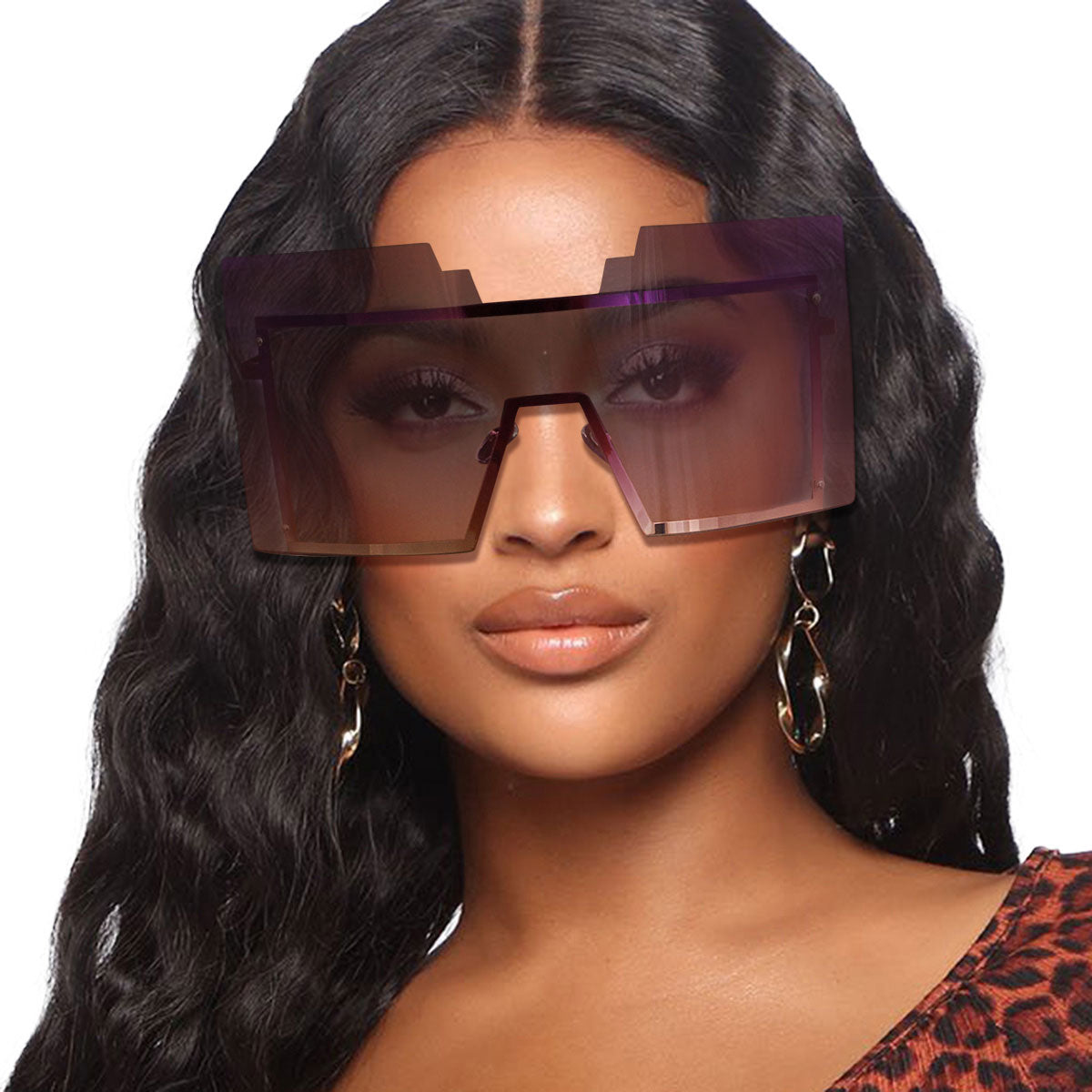 Purple Geometric Shield Sunglasses