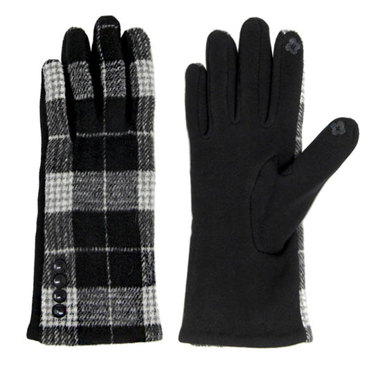 Black Plaid Button Smart Gloves