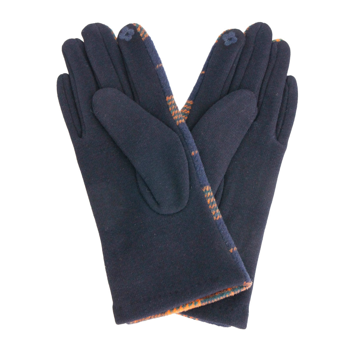 Navy Plaid Button Smart Gloves