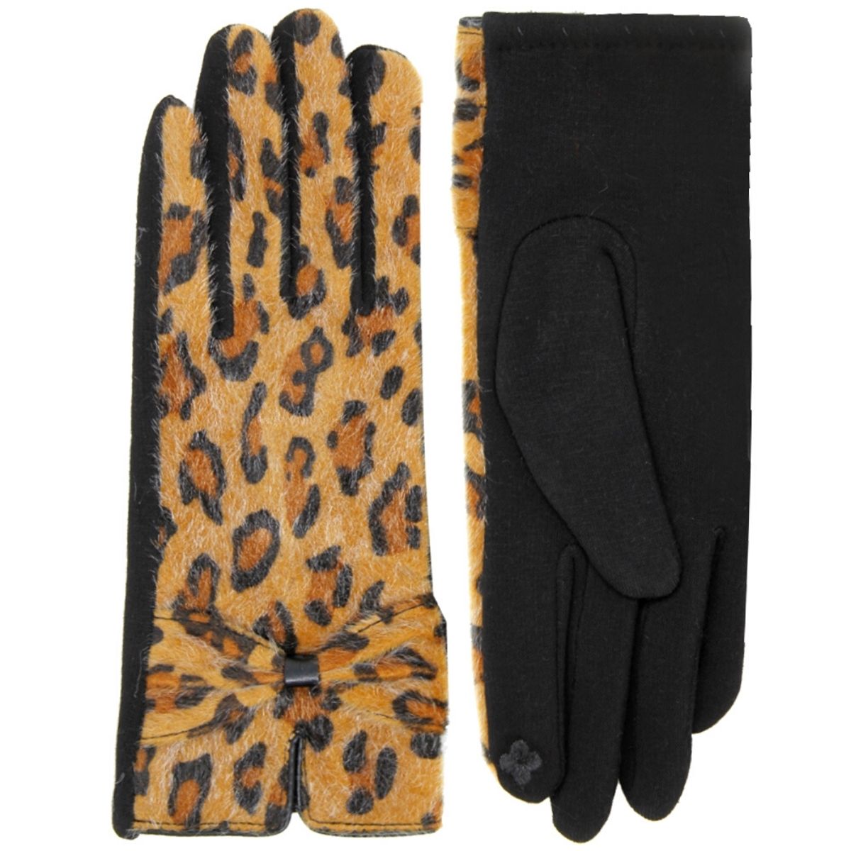 Beige Leopard Ribbon Smart Gloves