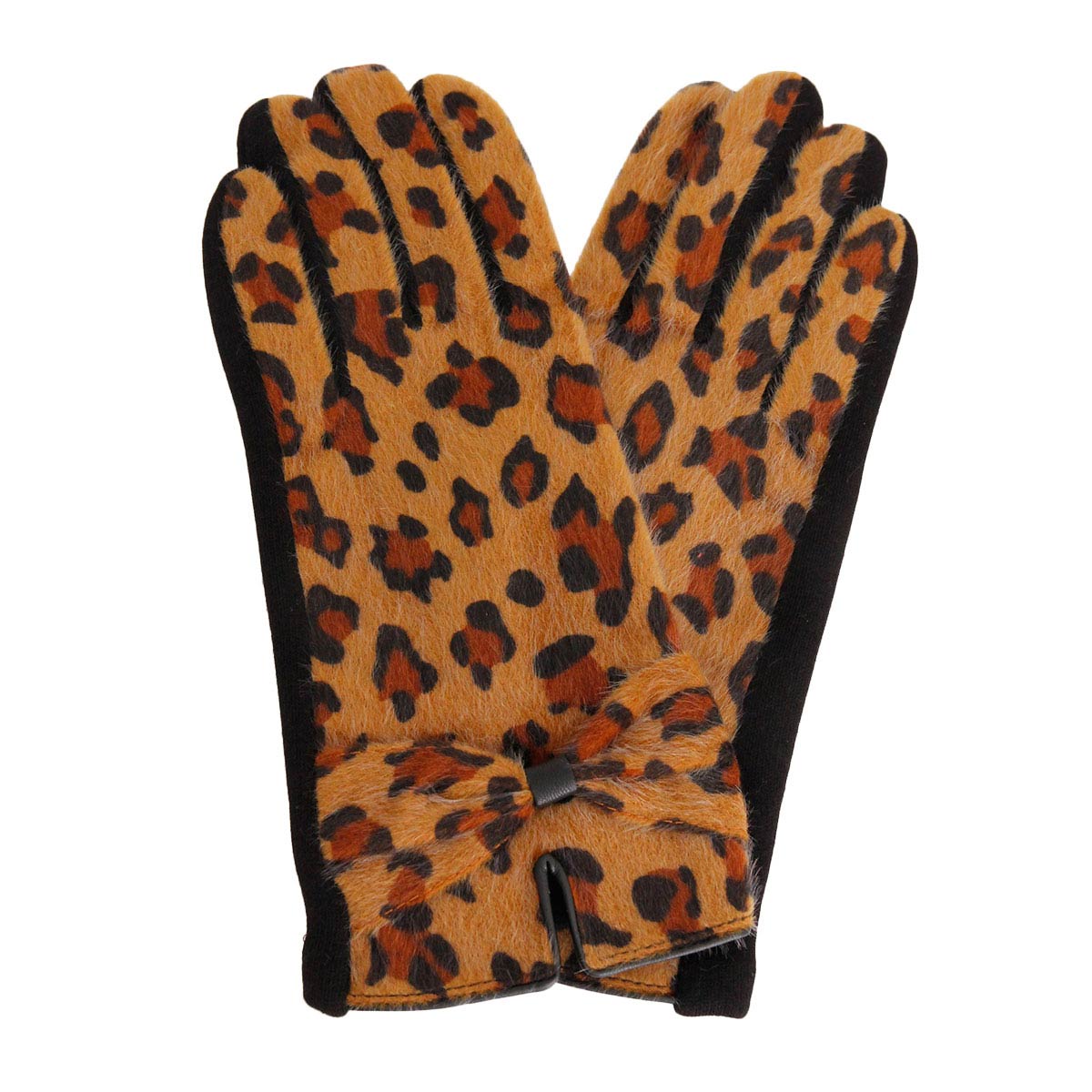 Beige Leopard Ribbon Smart Gloves