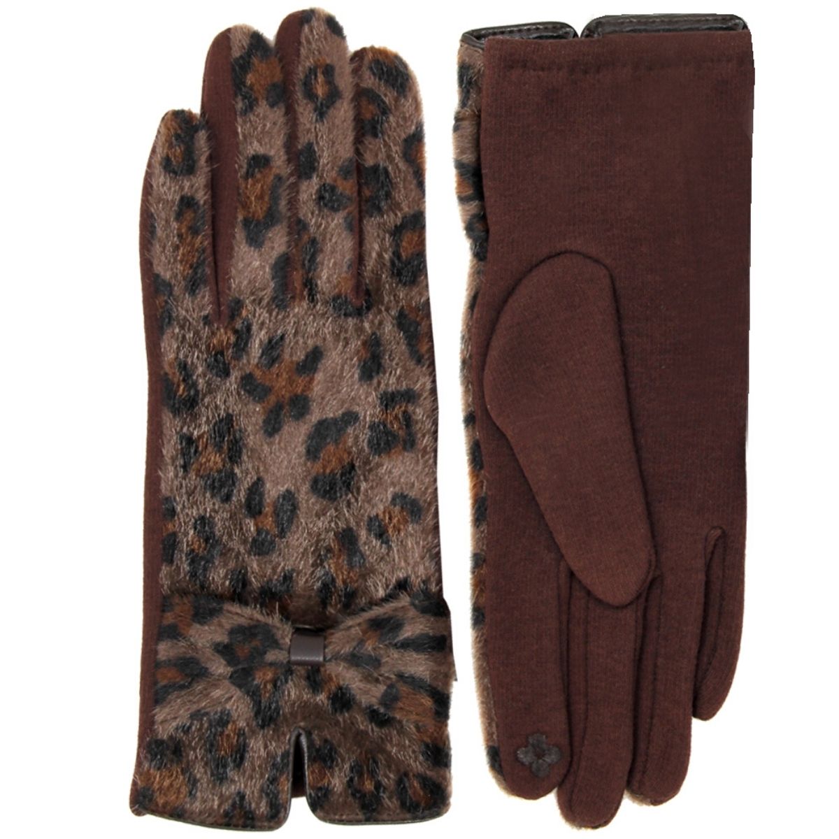 Brown Leopard Ribbon Smart Gloves