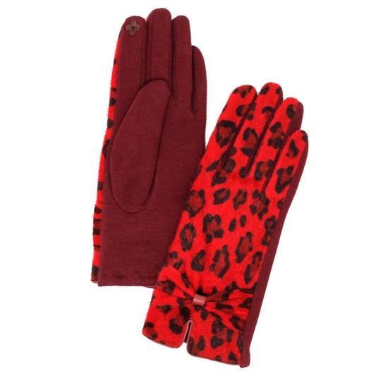 Red Leopard Ribbon Smart Gloves