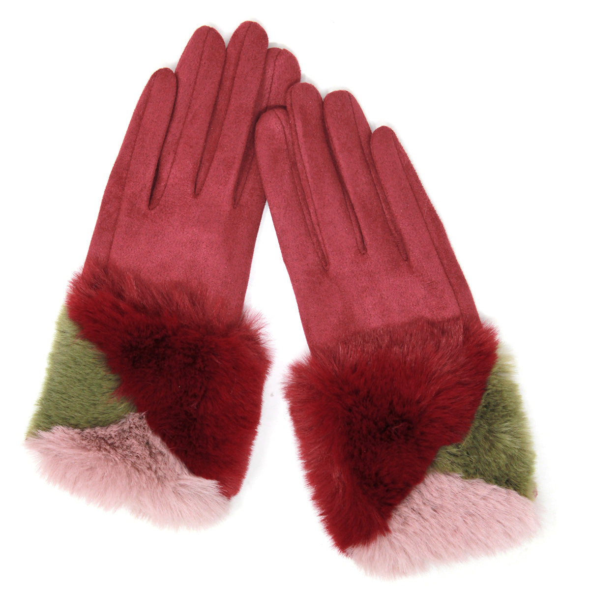 Burgundy Fur Color Cuff Smart Gloves