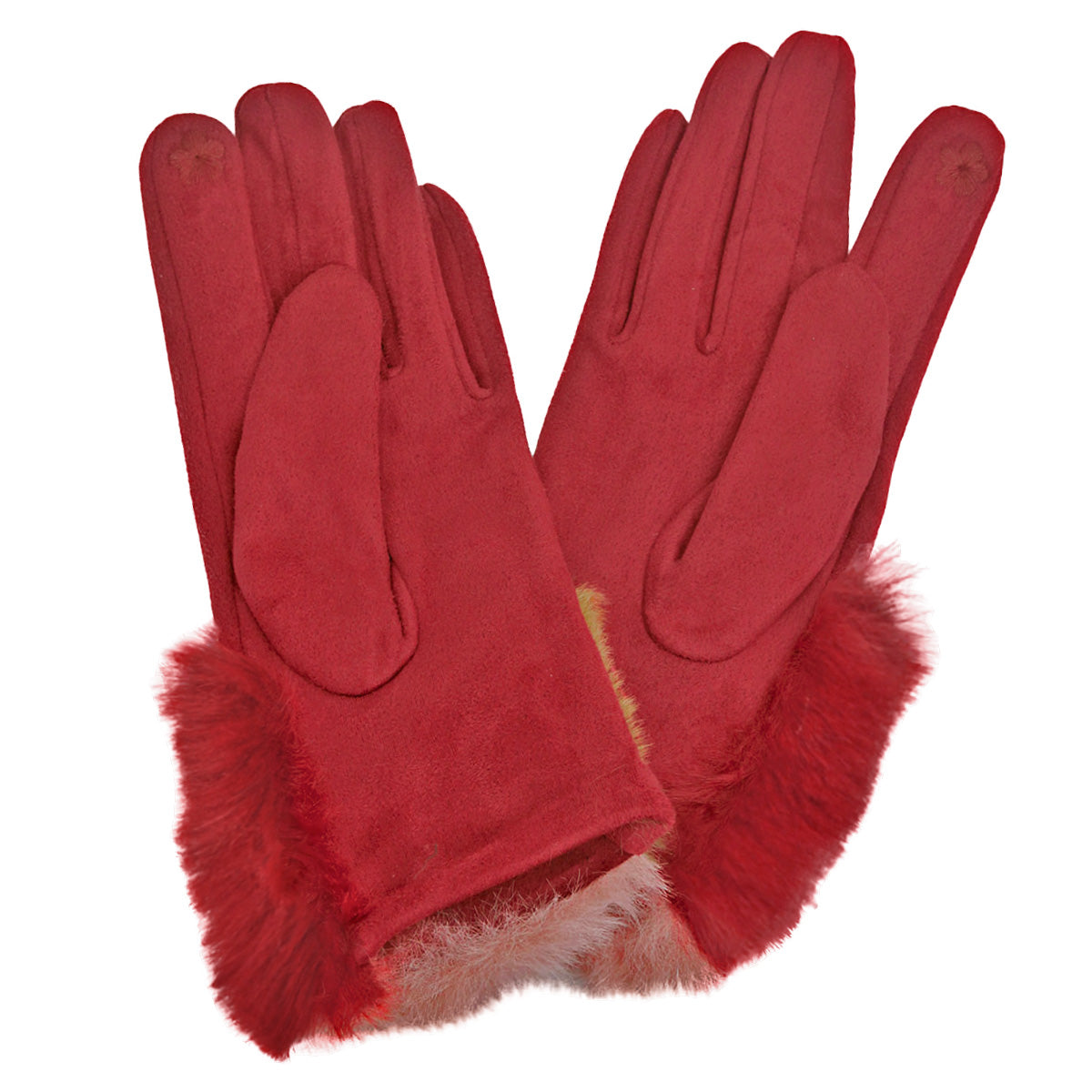 Burgundy Fur Color Cuff Smart Gloves