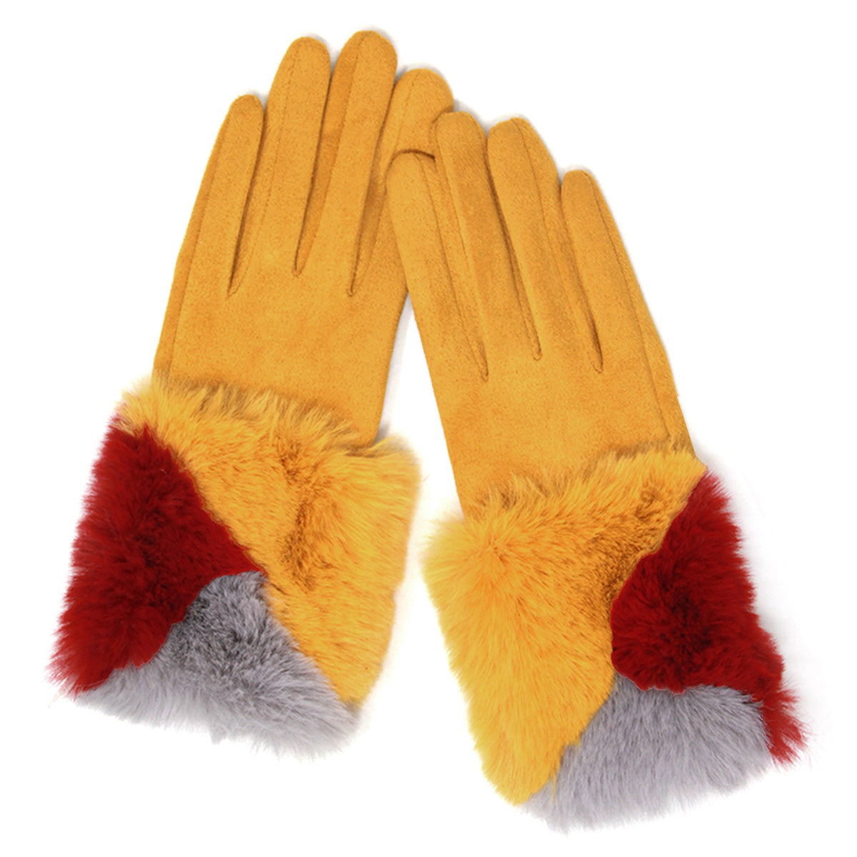 Mustard Fur Color Cuff Smart Gloves