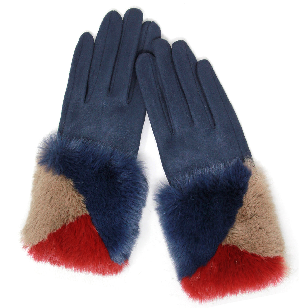 Navy Fur Color Cuff Smart Gloves