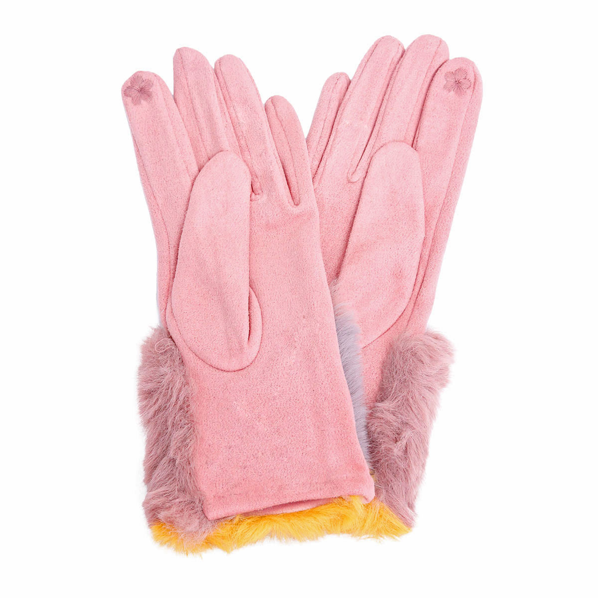 Pink Fur Color Cuff Smart Gloves