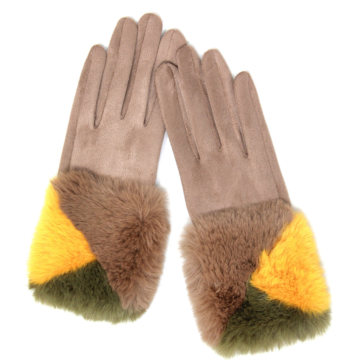 Taupe Fur Color Cuff Smart Gloves