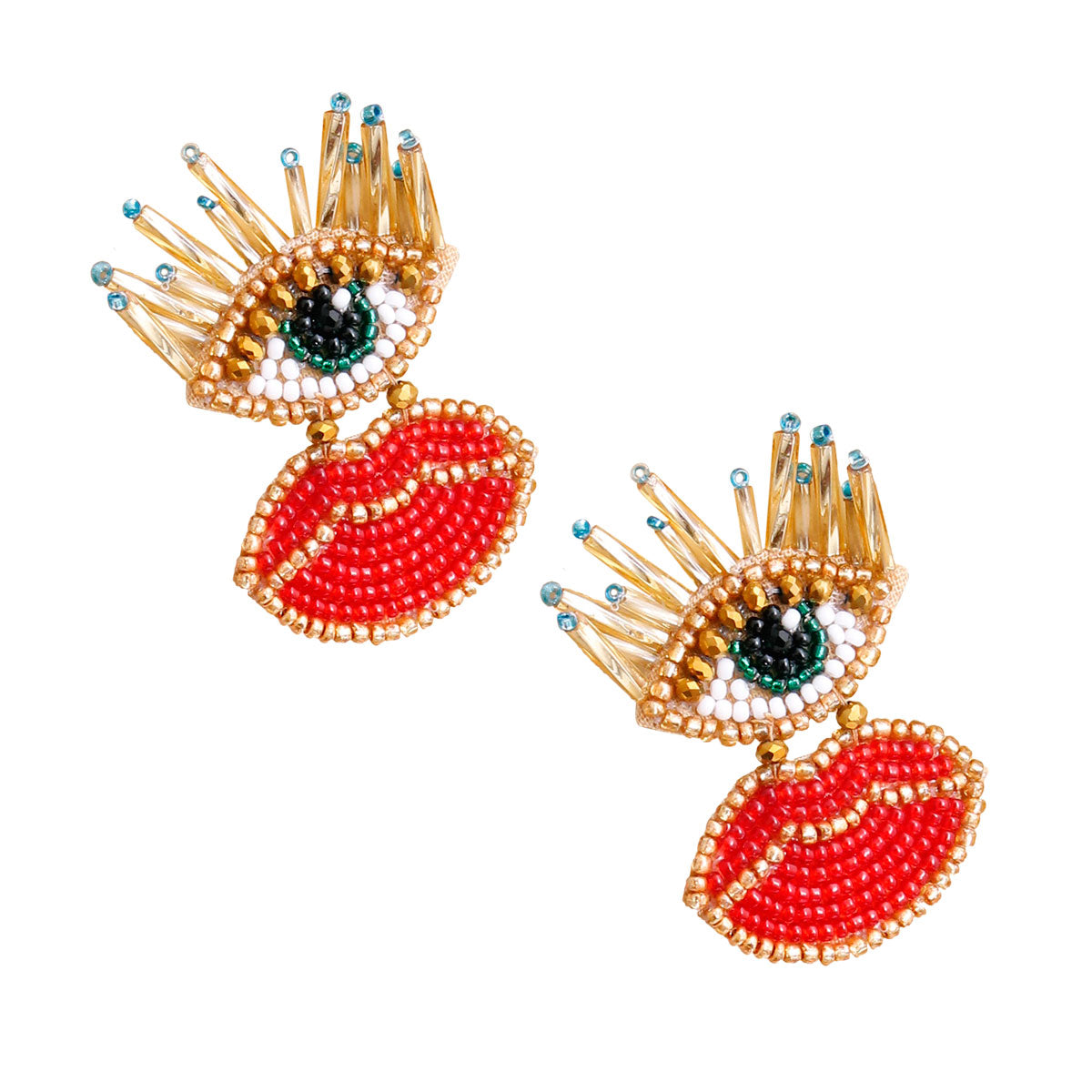 Embroidered Lips and Eyes Earrings