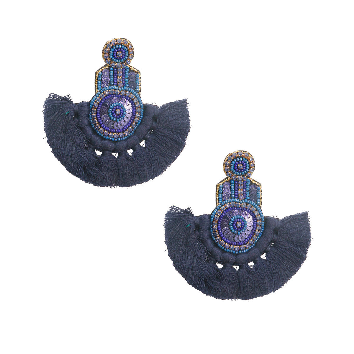 Blue Bead and Knot Tassel Earrings