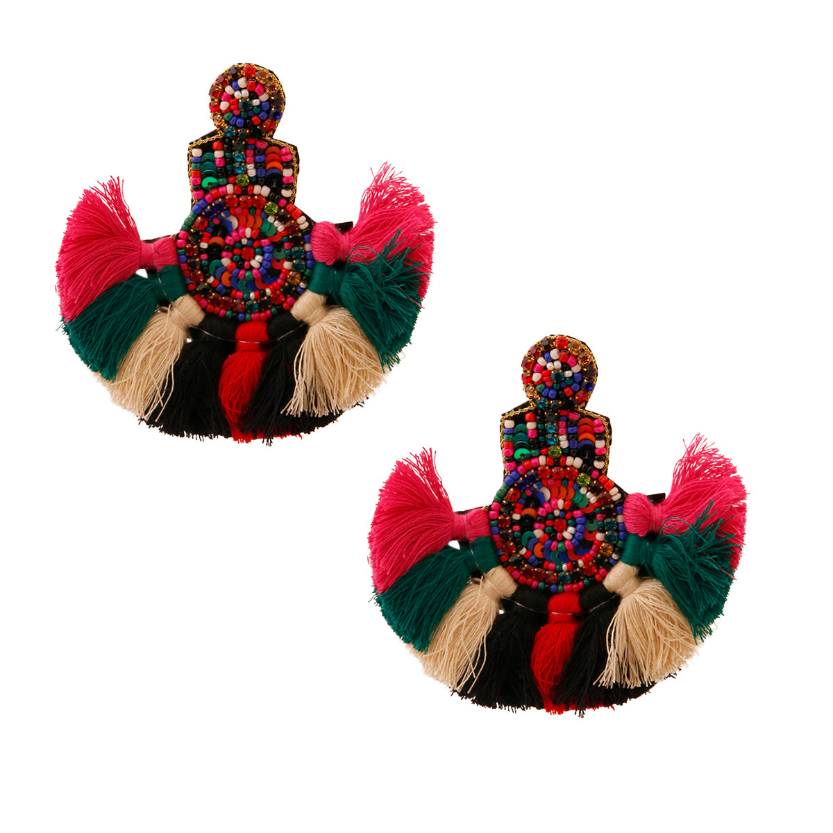 Multi Color Bead and Knot Tassel Earrings