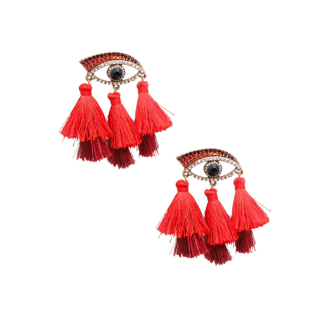 Red Evil Eye Tassel Earrings