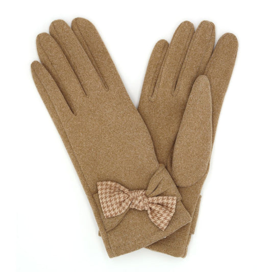 Taupe Houndstooth Bow Smart Gloves