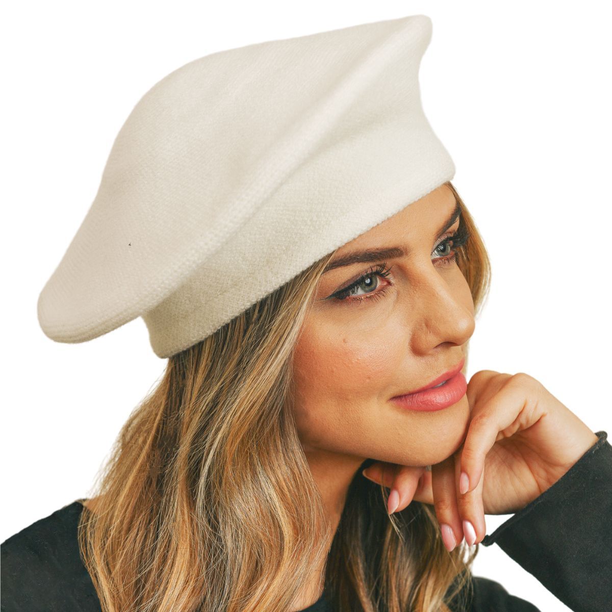 Solid Cream Stretchy Beret
