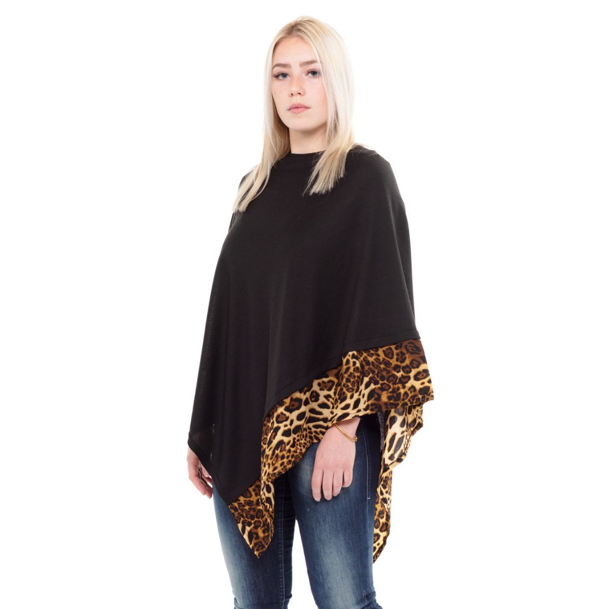 Black Leopard Lightweight Pointed Poncho