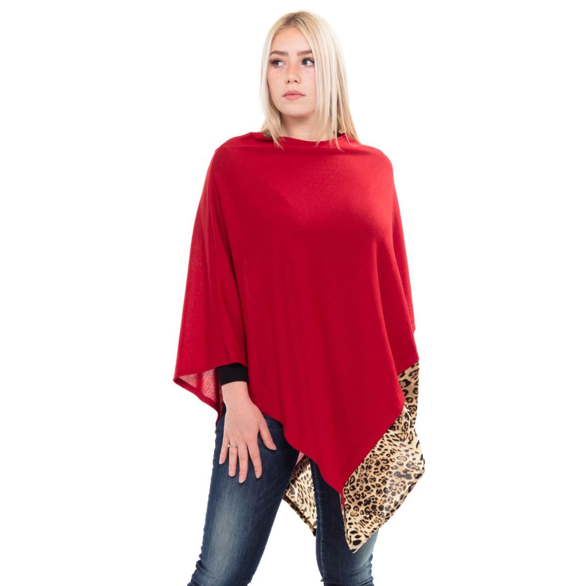 Red Leopard Lightweight Pointed Poncho
