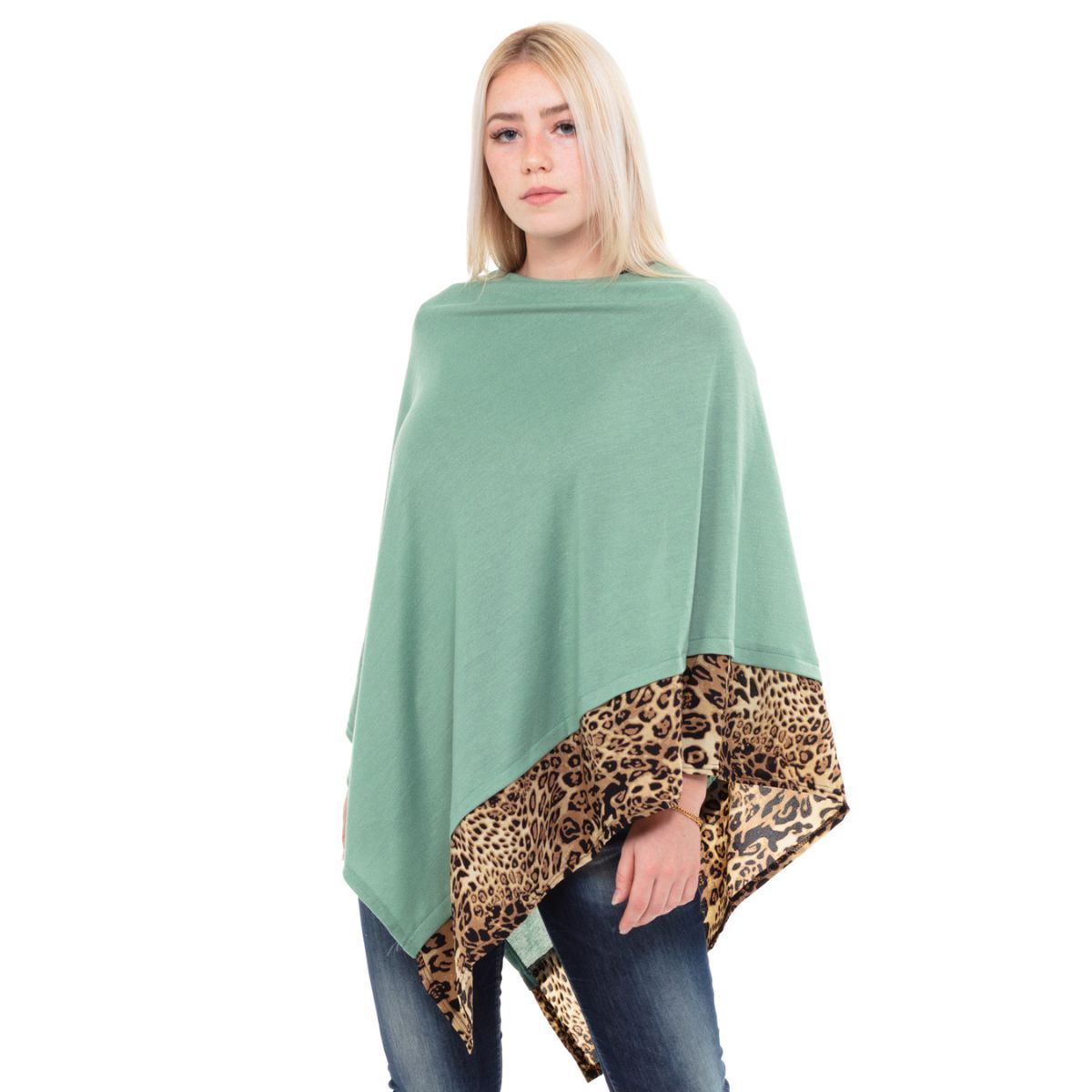 Teal Leopard Lightweight Pointed Poncho