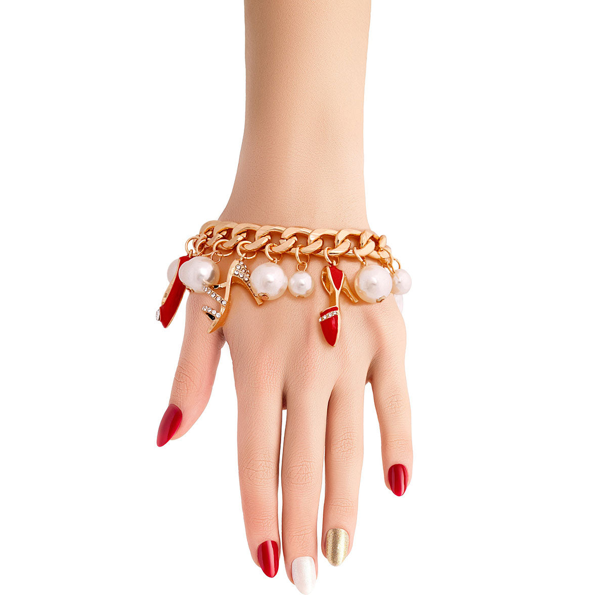 Gold Red Luxury Shoe Charm Bracelet