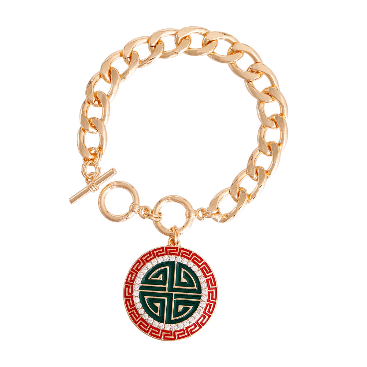 Red and Green Greek Toggle Bracelet